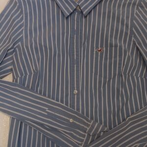 Hollister Blue and White Striped Button-Down Shirt